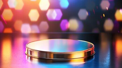 Poster - Vibrant Display Platform with Colorful Bokeh and Soft Light Effects
