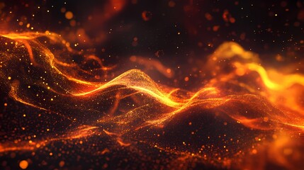Poster - Dynamic Abstract Background with Bright Orange and Red Flowing Lights and Particles