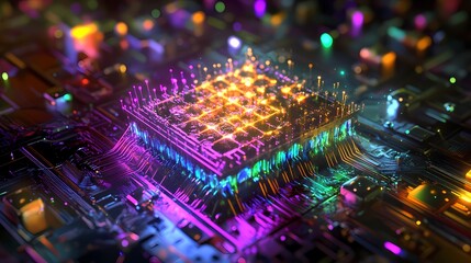 Poster - Colorful Abstract Representation of Quantum Computing with Electronic Circuitry