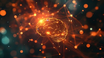 Aufkleber - Abstract digital representation of a glowing brain connected by neural pathways and lights