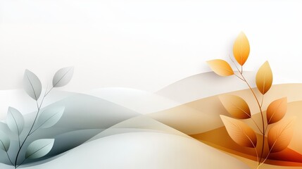 Fototapete - Abstract botanical  wall art combining delicate line art of leaves with watercolor shapes in muted tones, creating a  aesthetic.