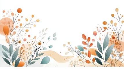 Fototapete - Minimalist botanical wall art  featuring elegant foliage line art drawings combined with abstract organic shapes in soft earthy tones, isolated on a clean white backgrounds