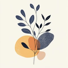 Fototapete - Modern botanical wall art  design with minimalistic foliage line drawings overlaid with abstract geometric forms, balanced in composition and displayed on a crisp white backgrounds