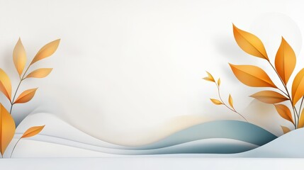 Fototapete - Minimalist plant art design with watercolor-inspired foliage and abstract organic forms, ideal for covers, wallpapers, and  wall decor.