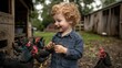 © Iswanto - A joyful child interacts with chickens on a farm, showcasing a connection with nature.