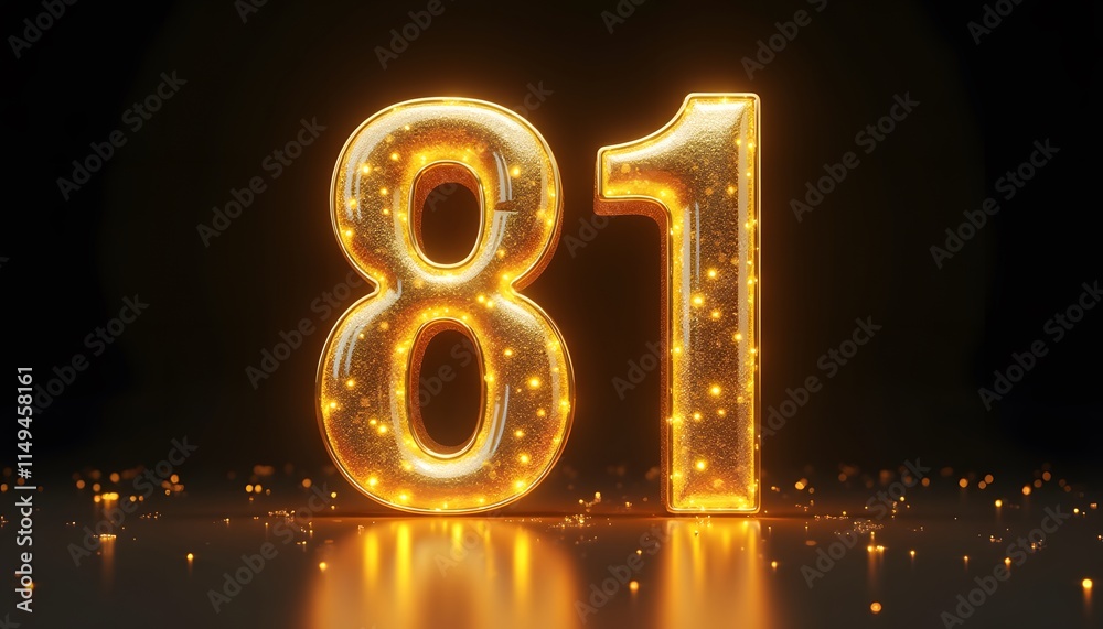 Eighty One Number Glowing Golden Number Eighty-One: A Festive Digital Celebration Stock ...