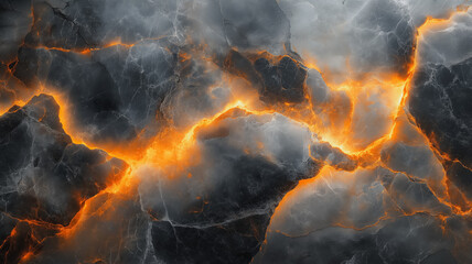 Poster - A black and orange lava rock with a fiery glow. The rock is surrounded by a dark grey background
