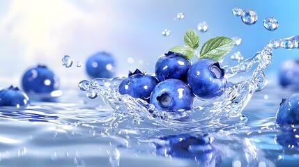 Wall Mural - A blueberry is floating in a pool of water