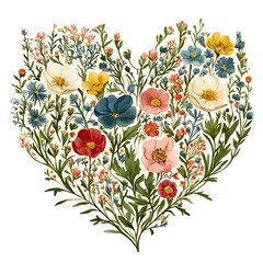 Canvas Print - Heart-Shaped Bouquet of Watercolor Wildflowers.