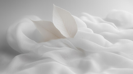 Poster - A white sheet of fabric with two leaves on it