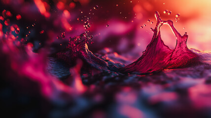 Canvas Print - A splash of red water with a splash of pink. The splash is in the middle of the image