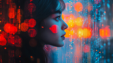 Poster - A woman's face is shown through a window with a blurry background. The image has a dreamy, ethereal quality to it, as if the woman is looking out into a world beyond the window