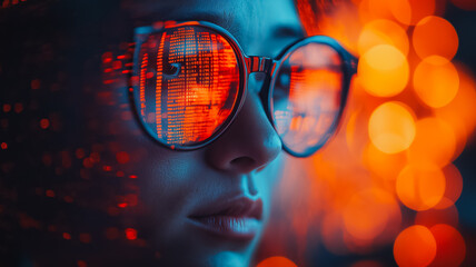 Poster - A woman's face is reflected in a pair of sunglasses