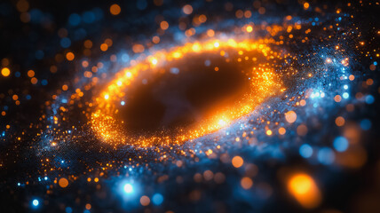 Poster - A glowing orange and blue circle in the sky. The circle is surrounded by a blue and orange glow