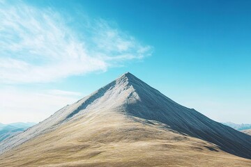 Poster - minimalistic mountain peak with clear blue sky above and vast empty space surrounding it creating clean modern composition