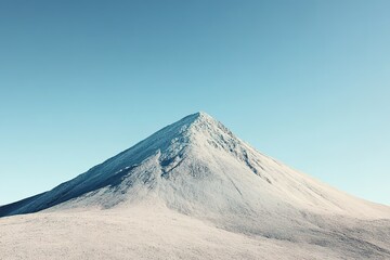 Poster - minimalistic mountain peak with clear blue sky above and vast empty space surrounding it creating clean modern composition