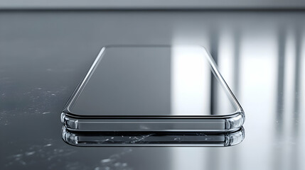 Poster - A sleek smartphone resting on a reflective surface, showcasing modern design.