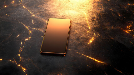 Poster - A sleek smartphone resting on a textured surface with a warm glow.
