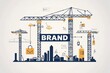 © MdHabibur - art of construction cranes, marketing icons and with word BRAND on white background