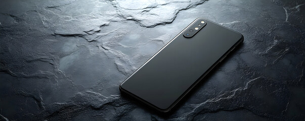 Poster - A sleek smartphone resting on a textured surface, showcasing modern design and technology.