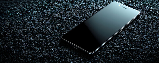 Poster - A sleek smartphone resting on a textured surface, showcasing modern technology design.
