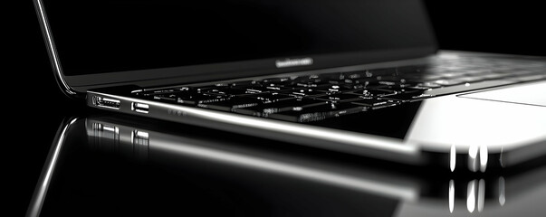 Poster - A sleek laptop showcasing its design and keyboard in a reflective setting.