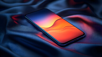 Fototapete - A sleek smartphone rests on a textured surface, showcasing a vibrant display.