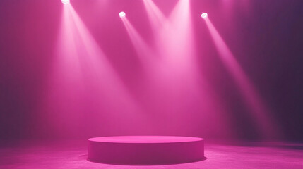 Poster - Bright pink stage spotlight illuminated in vibrant theater setting. 