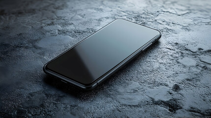 Poster - A sleek smartphone resting on a textured surface, reflecting light subtly.