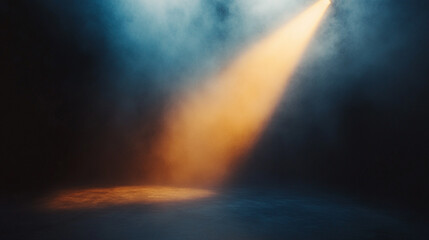 Poster - Stage spotlight illuminating smoke in a dark performance space. 