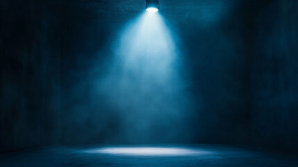 Poster - Spotlight illuminating a misty stage in a darkened environment at night. 