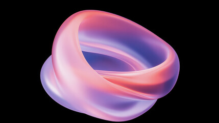 Canvas Print - Quantum, A smooth, abstract, intertwined shape featuring soft gradients of pink and purple against a black background, suggesting fluid motion and elegance.