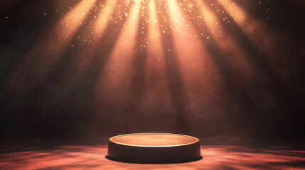 Poster - Spotlight illuminating a circular stage with dramatic lighting effects. 