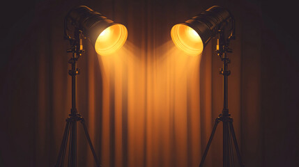 Poster - Dramatic lighting setup with two spotlights illuminating a dark stage area. 