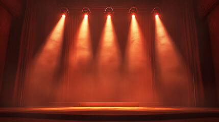Poster - Stage with dramatic lighting and fog during a live performance setup. 