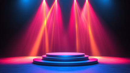 Poster - Colorful spotlight stage ready for performance and entertainment. 