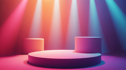 Poster - Dramatic stage setup with colorful lighting for an upcoming performance. 