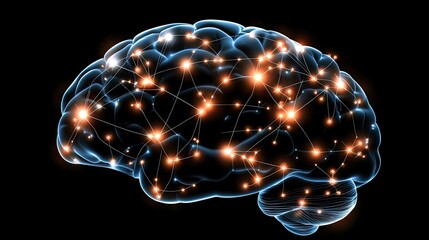 Poster - A human brain glowing with vibrant neural connections, symbolizing the complexity of thoughts and networks.
