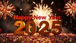 © vivid lifestyle - happy new year written in red and golden color with firework background