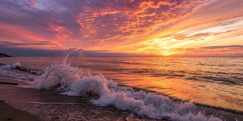 Aufkleber - The ocean is calm and the sky is a beautiful orange color
