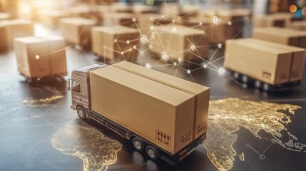 Wall Mural - logistics international delivery concept, world map with logistic network distribution on background