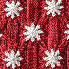 A detailed image of a winter sweater’s knitting pattern, zoomed in slightly to show the texture