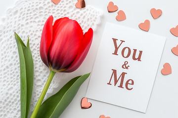  Pure White Background with Single Red Tulip