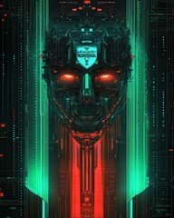 Poster - Cybernetic Face: A Digital Portrait of Artificial Intelligence and Technological Advancement