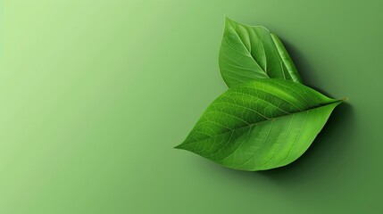 Poster - Two green leaves on a green background.