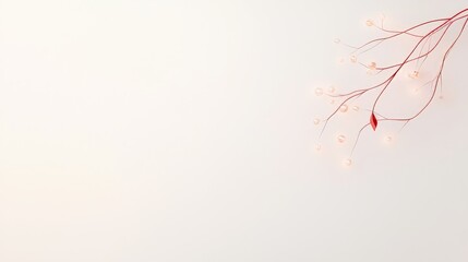 Poster - Delicate Red Branches with Soft Illumination Against a Minimalistic Light Background