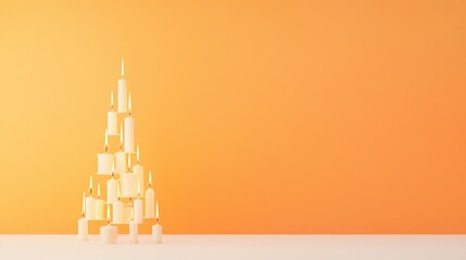 Poster - Minimalist Candle Arrangement on Orange Background for Cozy Atmosphere and Relaxing Decor