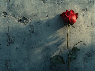 Wall Mural - Red rose on cement wall