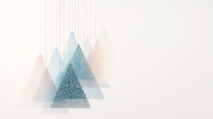 Poster - Abstract Composition of Hanging Geometric Shapes in Soft Pastel Colors with Subtle Texture and Light Effects
