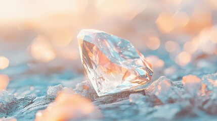 Poster - Shimmering Gemstone on a Soft Surface Reflecting Light with Bokeh Effect in a Dreamy Atmosphere